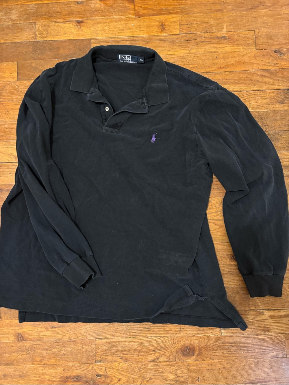 Vintage Ralph Lauren Black Long Sleeve Polo with Purple Pony